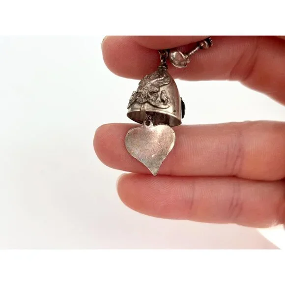 Siam Sterling Silver Vintage Screw Back Bells Hearts Charm Earrings - Picture 10 of 10